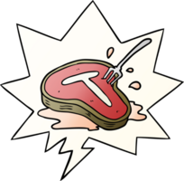 cartoon cooked steak and fork with speech bubble in smooth gradient style png