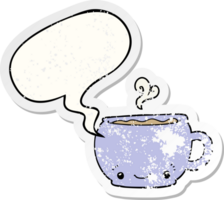 cartoon hot cup of coffee with speech bubble distressed distressed old sticker png