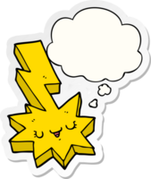 cartoon lightning strike with thought bubble as a printed sticker png