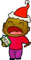 hand drawn textured cartoon of a shouting bald man wearing santa hat png