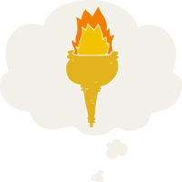 cartoon flaming torch with thought bubble in retro style png