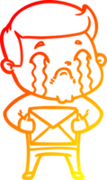 warm gradient line drawing of a cartoon man crying png