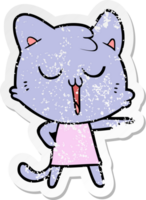 distressed sticker of a cartoon cat singing png