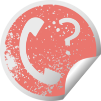 affligé circulaire peeling autocollant symbole de une Téléphone destinataire avec question marque png