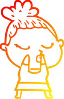 warm gradient line drawing of a cartoon calm woman png