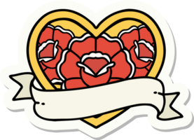 sticker of tattoo in traditional style of a heart and banner with flowers png