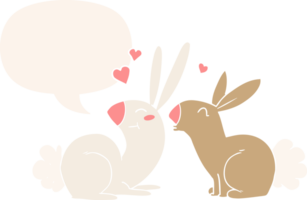 dibujos animados conejos en amor con habla burbuja en retro estilo png