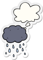 cartoon cloud raining with thought bubble as a printed sticker png