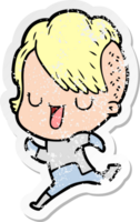 distressed sticker of a cute cartoon girl with hipster haircut png