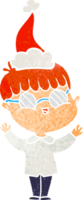 mano dibujado retro dibujos animados de un chico vistiendo gafas vistiendo Papa Noel sombrero png