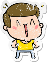 distressed sticker of a cartoon excited man png