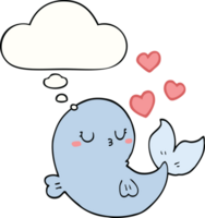 schattig tekenfilm walvis in liefde met gedachte bubbel png