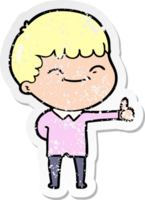 distressed sticker of a cartoon happy boy png