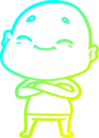 cold gradient line drawing of a happy cartoon bald man png