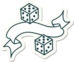 tattoo style sticker with banner of a dice png