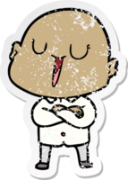 distressed sticker of a happy cartoon bald man png