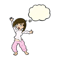 cartoon frightened woman with thought bubble png