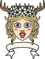 Retro Tattoo Style elf druid character face with banner png