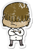 distressed sticker of a cartoon boy with untidy hair png