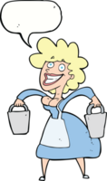 tecknad serie mjölkerska bärande hinkar med Tal bubbla png