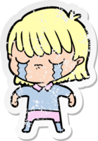 distressed sticker of a cartoon woman crying png