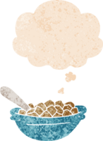 dibujos animados cereal cuenco con pensamiento burbuja en grunge afligido retro texturizado estilo png