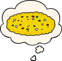 cartoon pizza with thought bubble in comic book style png