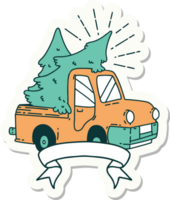 sticker of a tattoo style truck carrying trees png