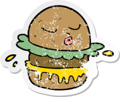 distressed sticker of a cartoon fast food burger png