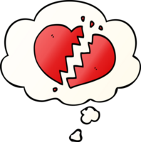 cartoon broken heart with thought bubble in smooth gradient style png