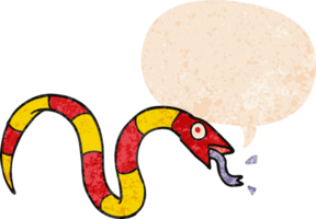 cartoon snake with speech bubble in grunge distressed retro textured style png