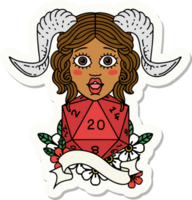 sticker van een tiefling met natuurlijk twintig Dobbelsteen rollen png