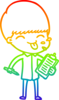 rainbow gradient line drawing of a cartoon salesman sticking out tongue png