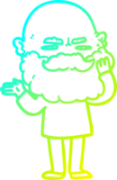 cold gradient line drawing of a cartoon man with beard frowning png