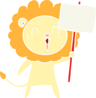 laughing lion flat color style cartoon with placard png