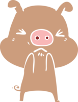 cochon en colère de dessin animé de style plat couleur png