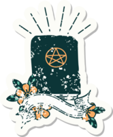worn old sticker of a tattoo style spellbook png