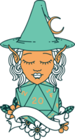 personaje de mago elfo estilo tatuaje retro con tirada natural de veinte dados png