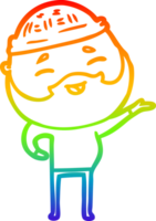 rainbow gradient line drawing of a cartoon happy bearded man png