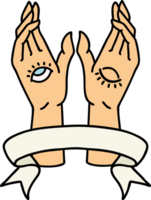 tatuagem tradicional com bandeira de mãos místicas png