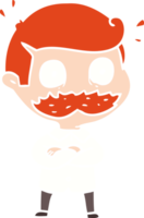 homme de dessin animé de style plat couleur avec moustache choqué png