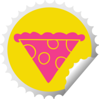 circular peeling sticker quirky cartoon slice of pizza png