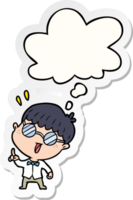 cartoon clever boy with thought bubble as a printed sticker png