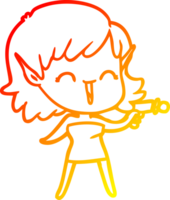 warm gradient line drawing of a cartoon elf girl png