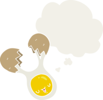 cartoon cracked egg with thought bubble in retro style png