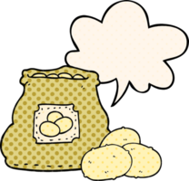 cartoon bag of potatoes with speech bubble in comic book style png