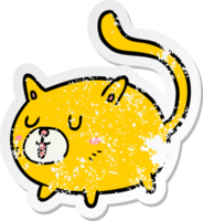 distressed sticker of a cartoon happy cat png