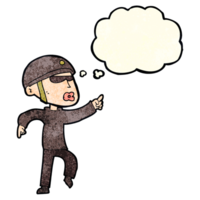 cartoon man in bike helmet pointing with thought bubble png
