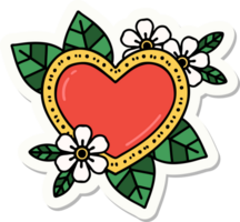 sticker of tattoo in traditional style of a botanical heart png