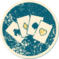 iconic distressed sticker tattoo style image of a run of cards png